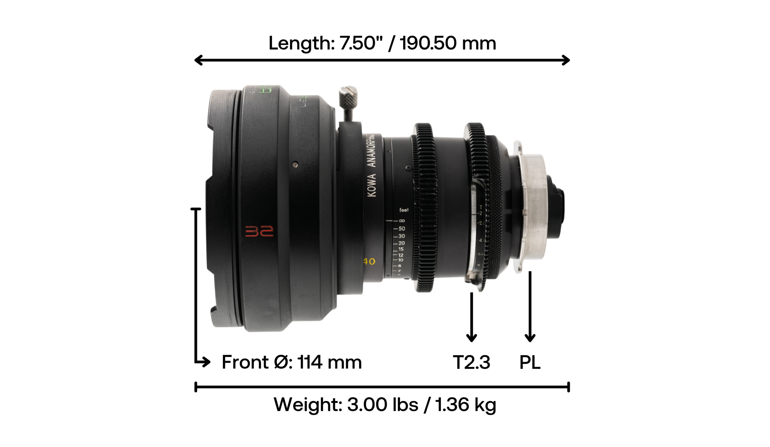 Kowa_Prominar Anamorphic_32mm_Dimensions